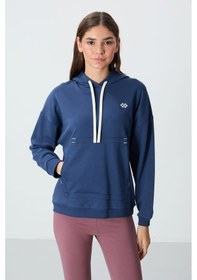 Resim Tommy Life Parlament Kompakt Pamuklu Kalın Pürüzsüz Dokulu Kapüşonlu Oversize Fit Kadın Sweatshirt - 97291 Parlament Mavisi 