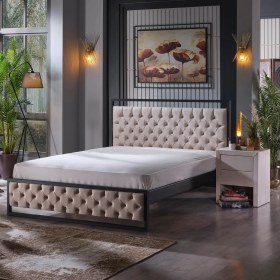 Resim Unimet Mithra Çift Kişilik Metal Karyola Krem 