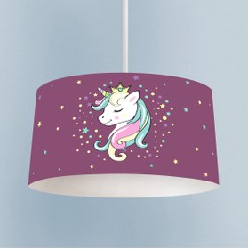 Resim MASAL ODAM BEBEK VE ÇOCUK ODASI Renkli Unicorn Desenli Mor Avize 