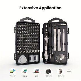 Resim 115-in-1 Hassas Tornavida Seti, Tamir Aracı Kiti, Kaymaz Taşınabilir Aracı Seti, Ergonomik Sap, Telefonlar, Dizüstü Bilgisayarlar, Saatler, Elektronik, Krom Vanadyum Çelik, Gümüş Gri, Şok Geçirmez, Altıgen, Pentagon, Çapraz Başlıklar Dahil, >20 Bit 