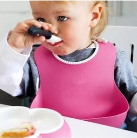 Resim Çocuk Bebek Mama Önlüğü Dökülme Engelleyici Bükülebilir Pembe Siyah 
