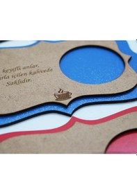 Resim Ahşap Mdf Lazer Kesim Renkli Kahverengi 6 Lı Kahve Fincan Atlığı, Bardak Altlığı, Sunum Açık Kahverengi 