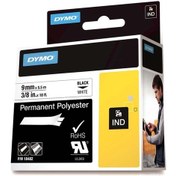 Resim Dymo Rhinopro Sabitpolyster Şerit 9Mmx5.5M Beyaz Siyah 18482 
