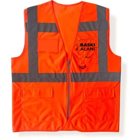 Resim Logo Baskılı Reflektörlü Mühendis Yeleği Turuncu Baskılı Toptan - 2XL / Ön Baskı 