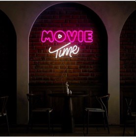 Resim Movıe Time Yazılı Neon Tabela Pembe 