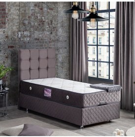 Resim Setaymobilya Baza, Duke Antrasit Tek Kişilik Baza + Başlık+ Ortopedik Yatak 