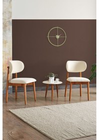 Resim Polo Bukle Kumaş 2 Li Ahşap Lüks Sandalye Krem 