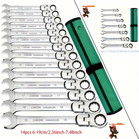 Resim 14'lü/7'li Ağır Hizmet Tipi Cırcırlı Başlıklı ve Aynalı Krom Kaplama Açık ve Kutu Uçlu Cırcır Anahtar Seti - 14 Boyutlu (6-19mm) 14 Parçalı Komple Tamirci Alet Seti 