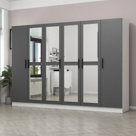 Resim Minar Kale 6 Kapaklı 4 Aynalı 2 Çekmeceli Dolap Beyaz Antrasit 190 cm 