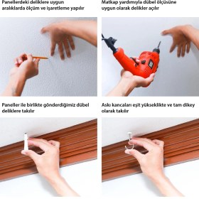 Resim Makta ® Perde Paravan | Lazer Kesim Ahşap Sarkıt Seperatör, 4'lü Panel Levha Seti 
