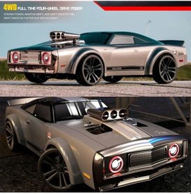 Resim 1:14 Elektrikli 50 Km Hız 4wd 2.4ghz Rc Uzaktan Kumandalı Drift Drag Araba Yedek Lastikli Led Işıklı Gri 