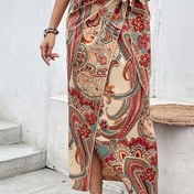 Resim Şık Yüksek Bel Çiçek Desenli Etek ve Fiyonk Detayı - Hafif Polyester, Makinede Yıkanabilir - İlkbahar/Yaz/Sonbahar için İdeal - Paisley & Çiçek Desenli Vintage Tarzı 
