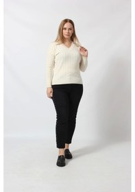 Resim Moda Berray Y6328 Fındık Örgü Detaylı Triko Kazak Krem 
