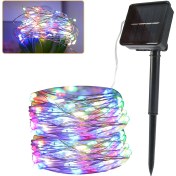 Resim Padalink Güneş Enerjili Led Işık Zinciri Dış Mekan Bakır Tel 12m 100 Işık Dört Renkli Su Geçirmez Bahçe Tatil Dekorasyon Aydınlatması 