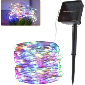 Resim Padalink Güneş Enerjili Led Işık Zinciri Dış Mekan Bakır Tel 12m 100 Işık Dört Renkli Su Geçirmez Bahçe Tatil Dekorasyon Aydınlatması 