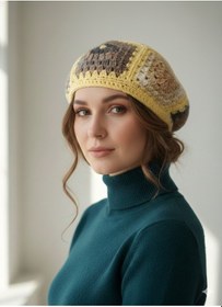 Resim Kemzey Handmade El Yapımı Ressam Beresi , Kadın Ressam Bere, Renkli Kadın Bereleri Açık Sarı 