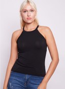 Resim Up Shop Siyah Renk Sıfır Yaka Derin Kolsuz Ceket Içi Bluz 