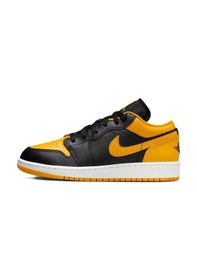 Resim Nike Air Jordan 1 Low Gs Leather Sneaker Hakiki Deri Siyah Sarı Unisex Spor Ayakkabı 