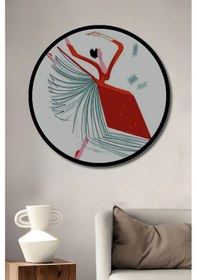 Resim Dans Eden Kitap Baskısı Ahşap Tablo Yuvarlak Duvar Tablosu Çerçeve Görünümlü-5-418 - 50 X 50 