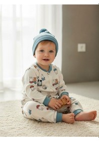 Resim Erkek Bebek Pamuklu Tavşan Desenli Çıtçıtlı Pijama Takımı-16849 Çok Renkli 