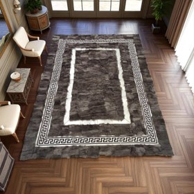 Resim Gri Toskana Halı, Özel Ölçü Dikdörtgen Kürk - 100x400 cm 