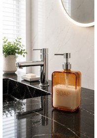 Resim 500 Ml Pure Cam Sıvı Sabunluk Şeffaf Banyo Mutfak Sabun Dispenseri 18,5 X 10 Cm Turuncu 