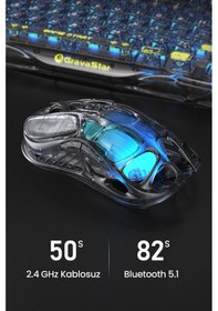 Resim Gravastar Mercury M2 Rgb 26k Dpı Optik Gaming Mouse, Kablosuz, Programlanabilir 5 Tuşlu, Şeffaf Siya Mercury M2 