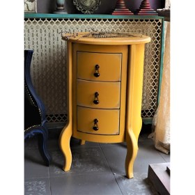 Resim Moza Sanat 3 Çekmeceli Vintage Sarı Eskitme Komodin 