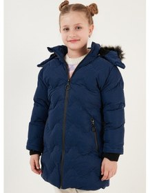 Resim Lela Peluş Astarlı Yakası Suni Kürklü Çıkarılabilir Kapüşonlu Kışlık Kız Çocuk Mont 5761905 Saks 