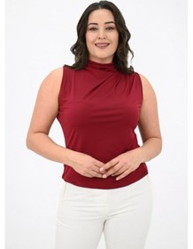 Resim Kadın Büyük Beden Drape Detaylı Dik Yaka Bluz 1851-25 001 