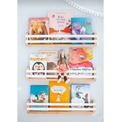 Resim Beyaz Çıtalı Ahsap Raf Montessori 50 cm 3 Lü Set 