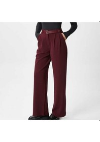 Resim Nevege Butik Kadin Likrali Kemerli Rahat Kesim Palazzo Pantolon-bordo Bordo 