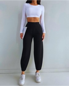 Resim YMBRAND Kadın Şalvar Balon Scuba Krep Pantolon Pensli Beli Lastikli Full Likralı Beli Lastikli 