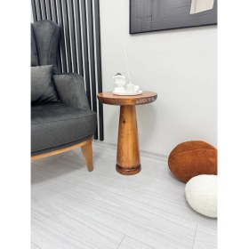 Resim Ahşap Tekli Mantar Yan Sehpa Modern 50 cm Meşe Renk Fiskos Çiçeklik 