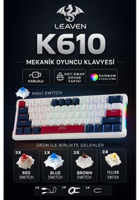 Resim K610 Kablolu Lacivert - Beyaz Mekanik Oyuncu Klavyesi-61 Tuş Rgb-hot Swap - Mavi Switch 