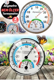 Resim Munico 2 Adet Ev veya Ofis için Mini Saat Şeklinde Ölçekli Termometre ve Higrometre Kaliteli Analog Cihaz 