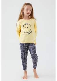 Resim Rolypoly Roly Poly Kız Çocuk Pomme Elma Pamuklu Rahat Kalıp Uzun Kollu Pijama Takım Sarı 