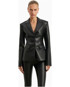 Resim United Colors Of Benetton Because Of Alice Cinched Waist Leather Blazer Kadın Ceket Siyah 
