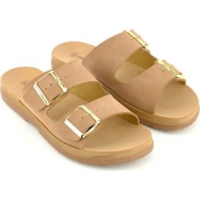 Resim Gezer Kadın Yazlık Suni Deri İki Toka Ayarlanabilir Comfort Taban Günlük Terlik Taba 