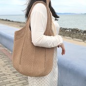 Resim Kadınlar için Vintage Crochet Çanta, Büyük Kapasiteli Düz Renk Omuz Çantası, Hafif ve Dayanıklı Örgü Çanta, Şık ve Çok Yönlü Tote, Günlük Ulaşım, Seyahat veya Plaj Kullanımı için Uygun. 