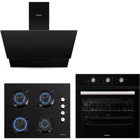 Resim KUMTEL Kristal Plus Siyah Cam Ankastre Set 