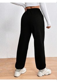 Resim Halloween Skeleton Hand & Letter Graphic Drawstring Waist 4 Mevsim Eşofman Siyah 
