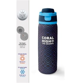 Resim Coral High Lacivert Çizgi Desenli Pipetli Ve Direkt İçim Çelik Termos 800 Ml 38564 Lacivert - Gri 