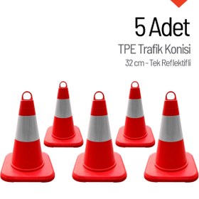 Resim İleri Trafik 5'li TPE Trafik Konisi Seti 32 cm Tek Reflektifli Trafik Dubası 