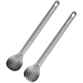 Resim Neevoyu 2 Adet Uzun Kollü Titanyum Beste Kaşık + Çatal-kaşık , 21.8 Cm Uzunluk, 19g Hafif, Outdoor/ev Kullanıma Uygun Çok Renkli 