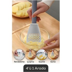 Resim Vienev Çok Fonksiyonlu Patates Sarımsak Ezici Kevgir Kaşık Antrasit 