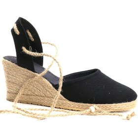 Resim Star Tombis Gerçek Elişi Topuğu Açık Bilekten Bağlamalı Bej Dolgu Topuk Keten Hasır Espadril Handmade 