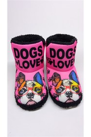 Resim Settimo Pembe Renk Gözlüklü Köpek Baskılı Panduf 