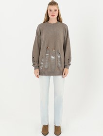Resim Soul Kadın Yırtıklı Triko Tunik - 32034TUN - MINK 