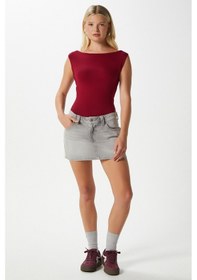 Resim Ritnice Kadın Nova Kayık Yaka Lux Touch Yumuşak Doku Kolsuz Bordo Bluz Bordo 